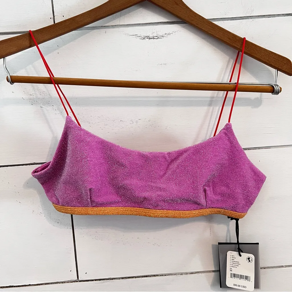 Free People It's Now Cool Lurex Colorblock Cropped Bikini Top. Size Medium. NWT - Image 4