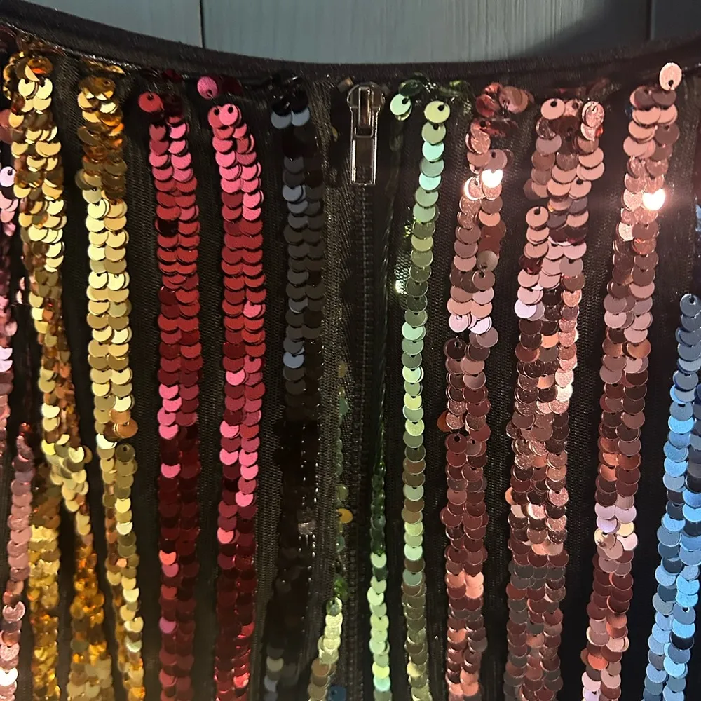 Aqua Multi-Color Sequin Skirt, Size Medium - Image 2