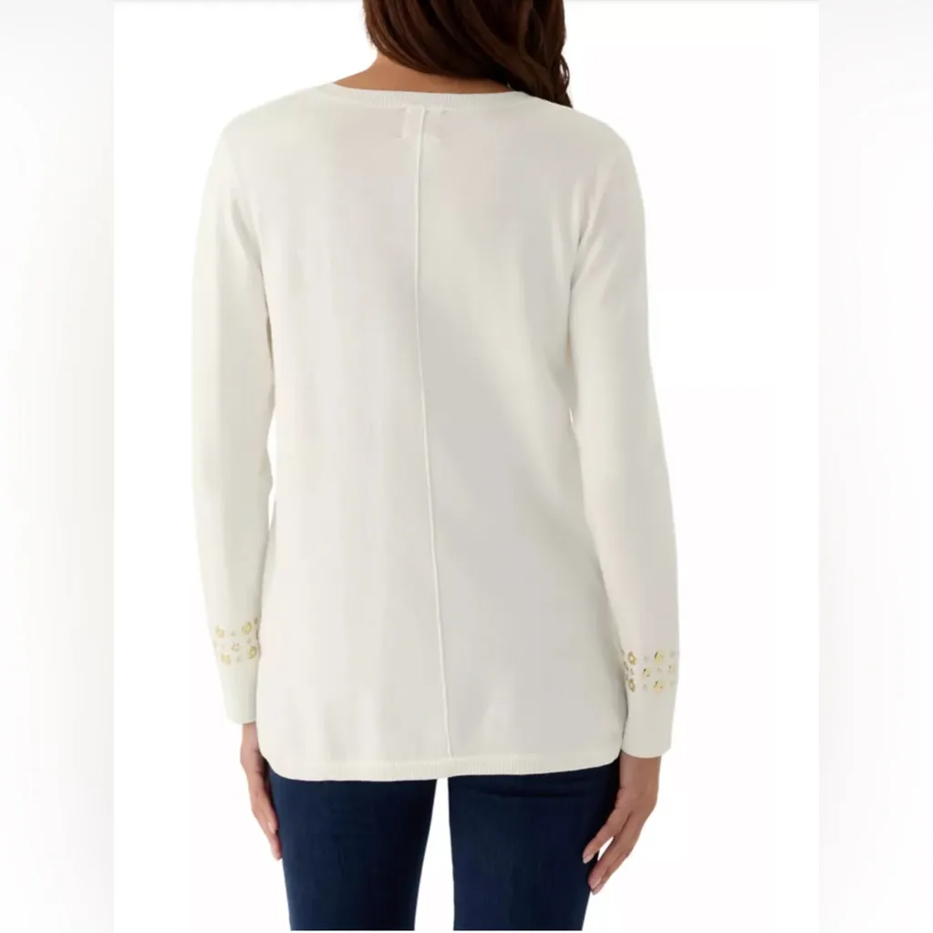 RUDY Rd. Sweater Knit
Grommet Embellished Trim Women’s Sweater size M White Size M - Image 2