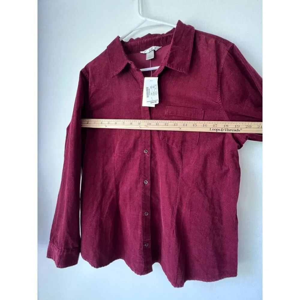 Women's shirt jacket red longsleeve buttoned collared large front button L. - Image 8