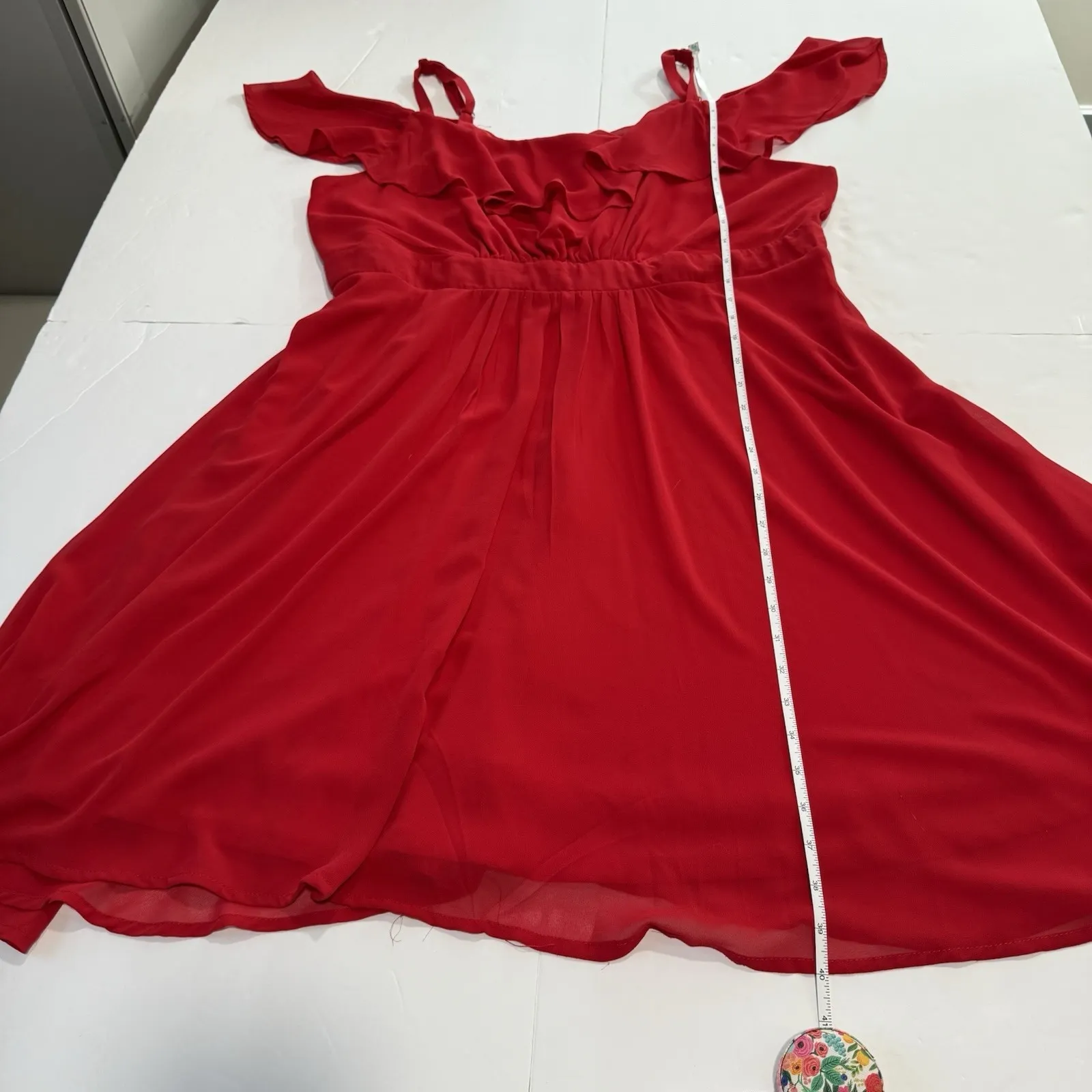 Torrid Red‎ Chiffon Ruffled Cold Shoulder Skater Dress Size 18 - Image 9