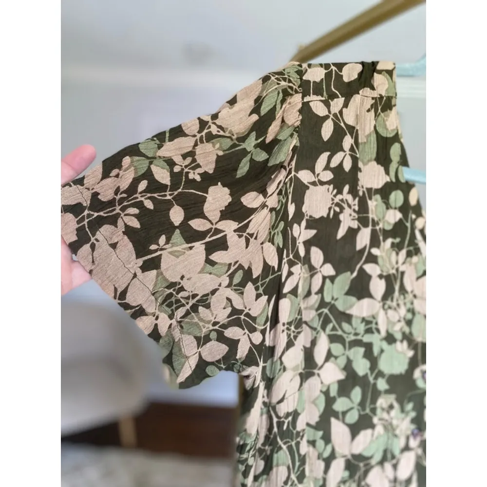 Woman Within Midi Dress Neutrals Button Down V Neck Boho Cottagecore Summer - Image 3