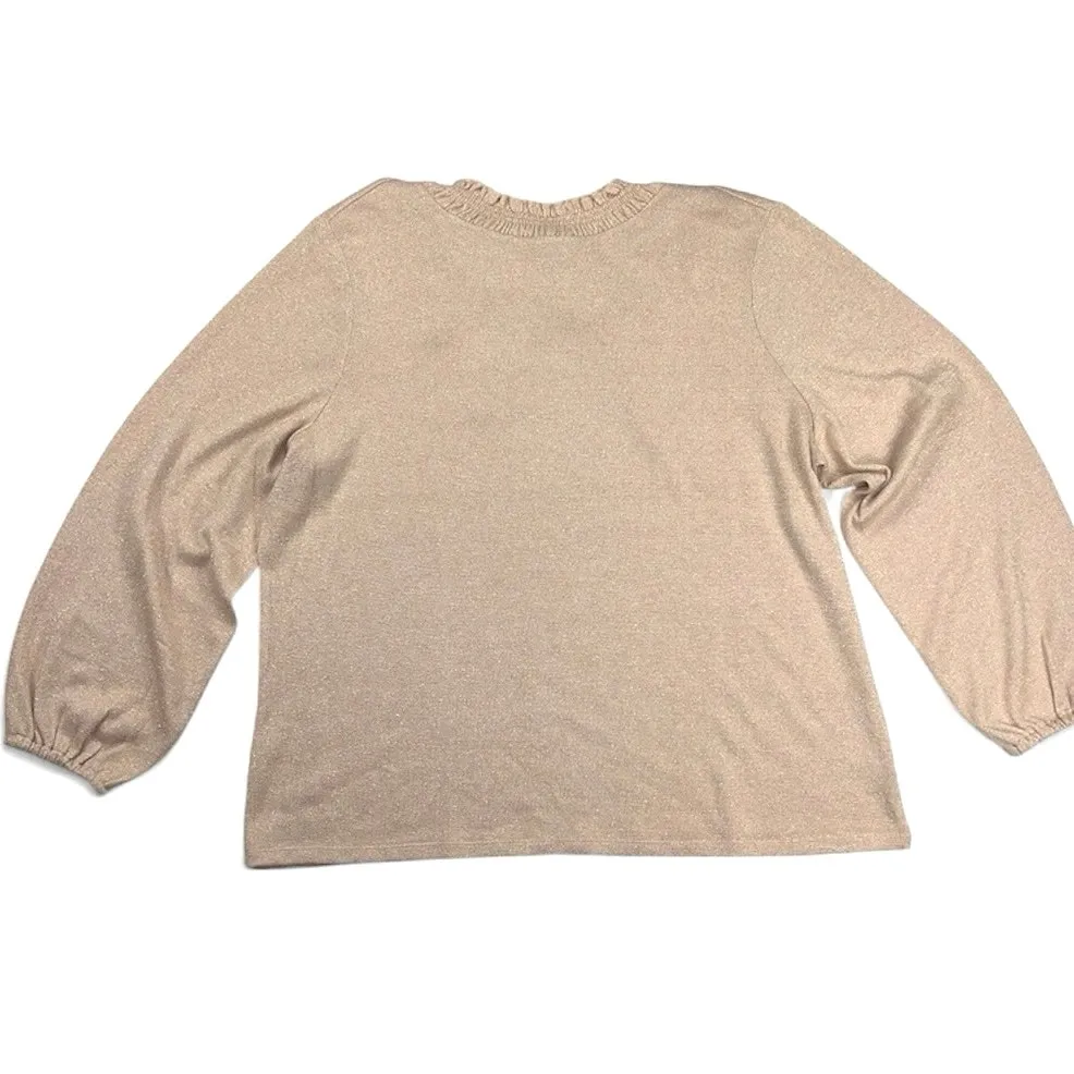 Talbots  Tie Back Smocked Shimmer Ruffle Neck Blush Pink Sweater Top Size 2X - Image 12