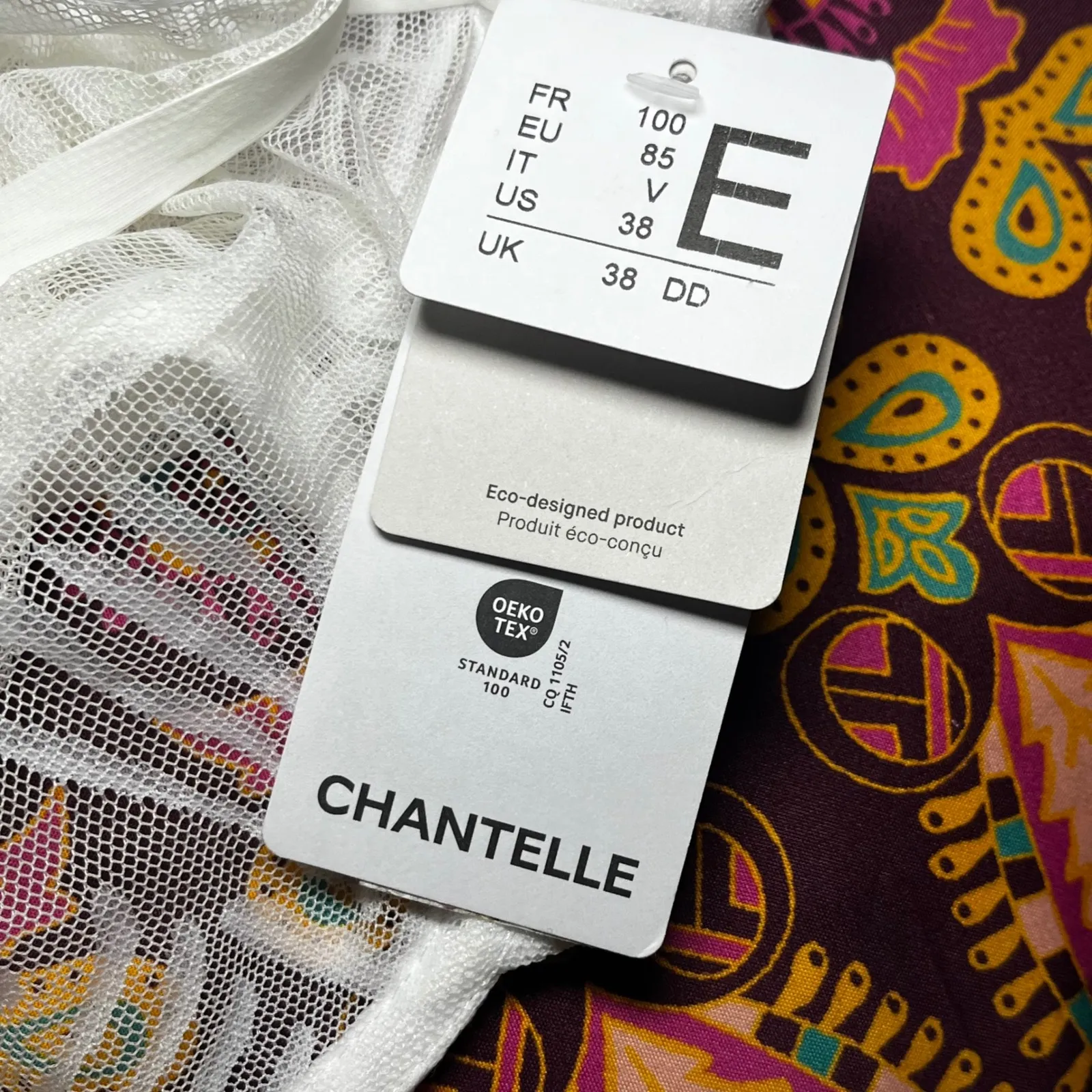 NWT Chantelle White Sheer Lace Geometric Pattern Balconette Bra Size 38DD - Image 5