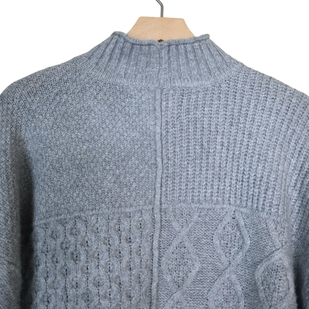 American Eagle Womens S Oversized Gray Mock Neck Cable Knit Sweater - Image 4