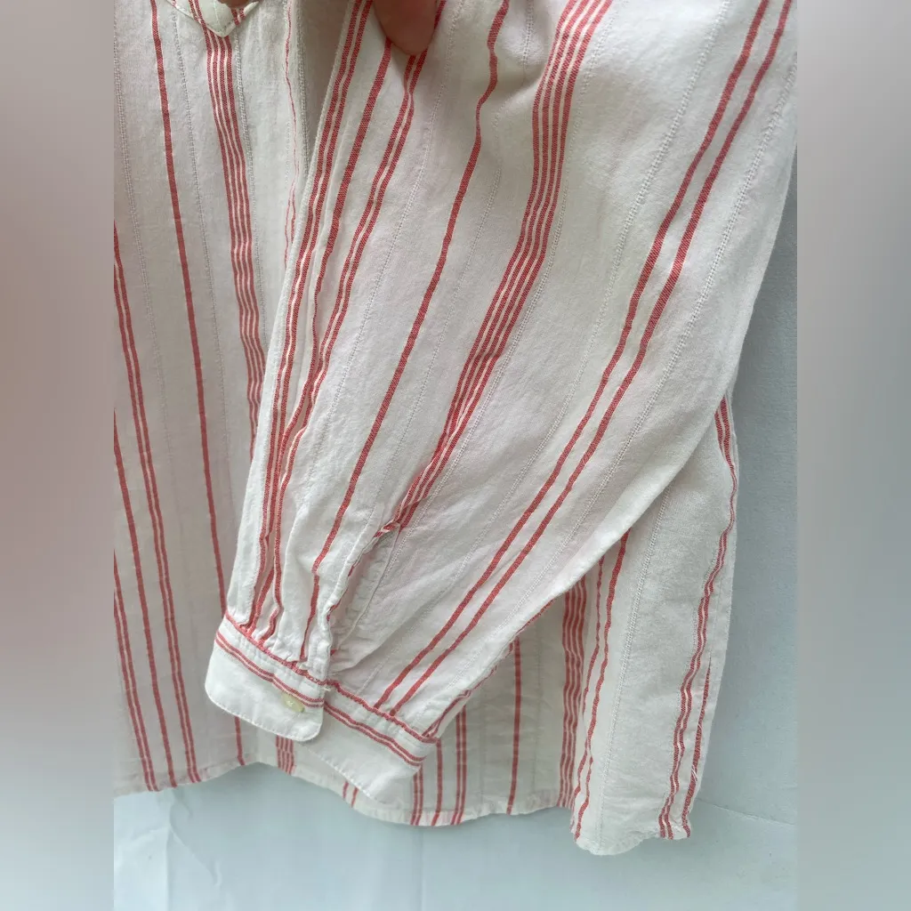 EUC Loft 100% Cotton Seersucker Stripe Blouse Red Off-White XS - Image 7