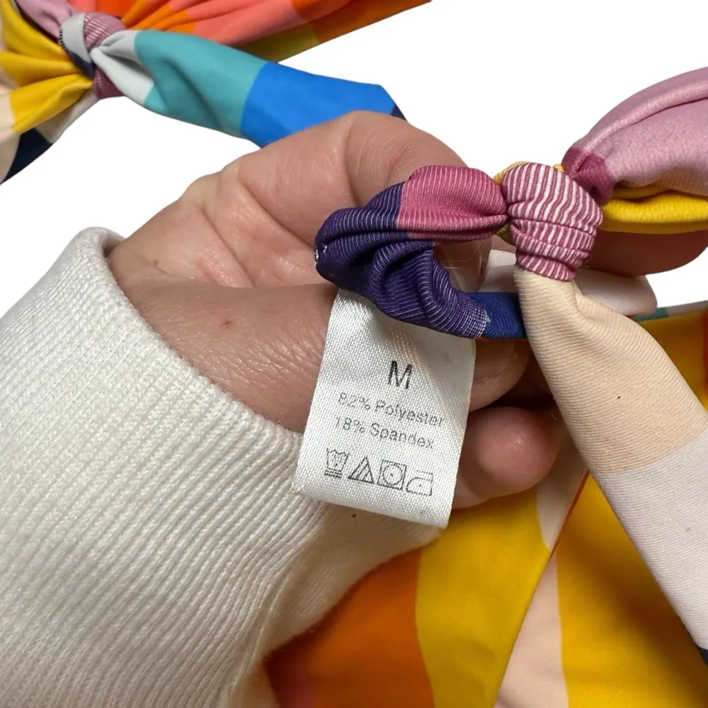 Women's Rainbow Stripe Tie Bikini Set in Multicolor Size M Orange Size M - Image 8