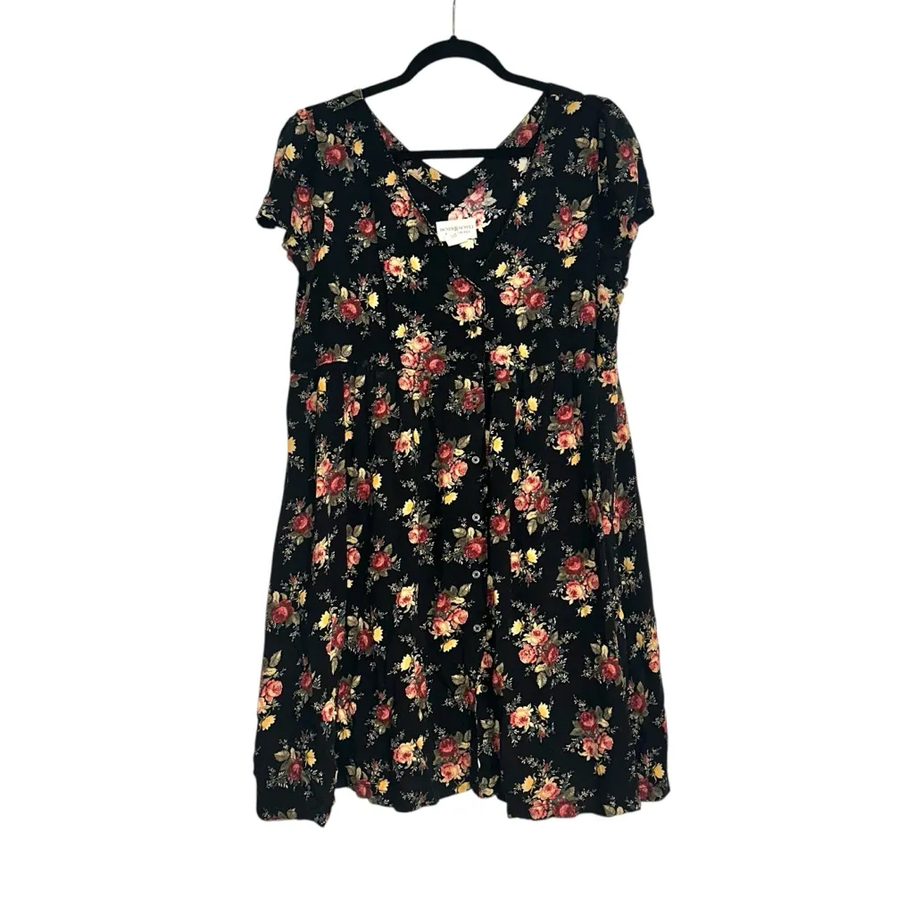 Denim & Supply Ralph Lauren Black Floral V-Neck Short Sleeve Mini Dress XL - Image 2