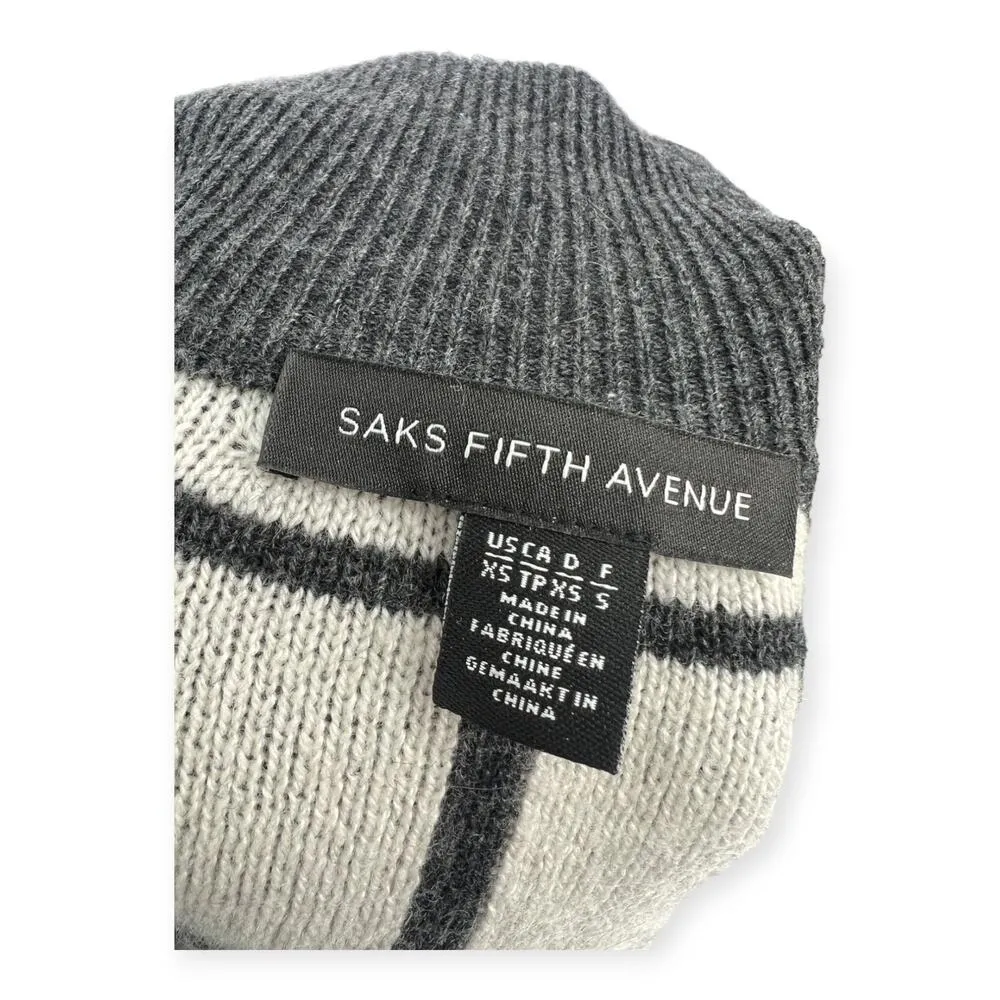 Saks Fifth Ave XS Wool Cashmere Mock Neck Grid Windowpane Pullover Knit Sweater - Image 4