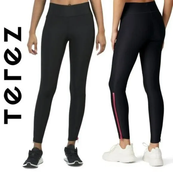 NWT Terez Black Full Length Legging with Hot Pink Ankle Zipper Detail - Image 2