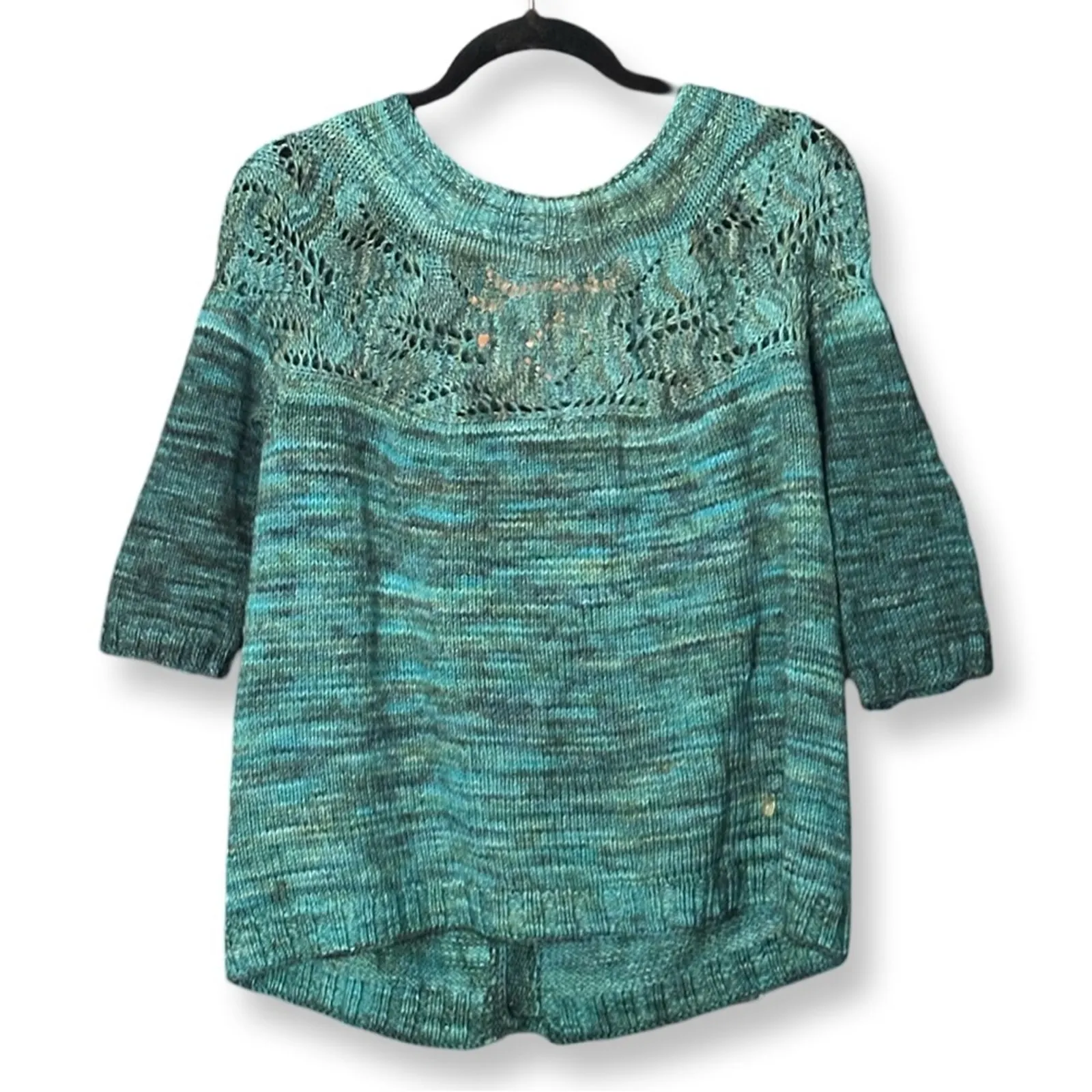 Vintage Y2K Unbranded Knit Turquoise Off Shoulder Cardigan Blue Size M - Image 2