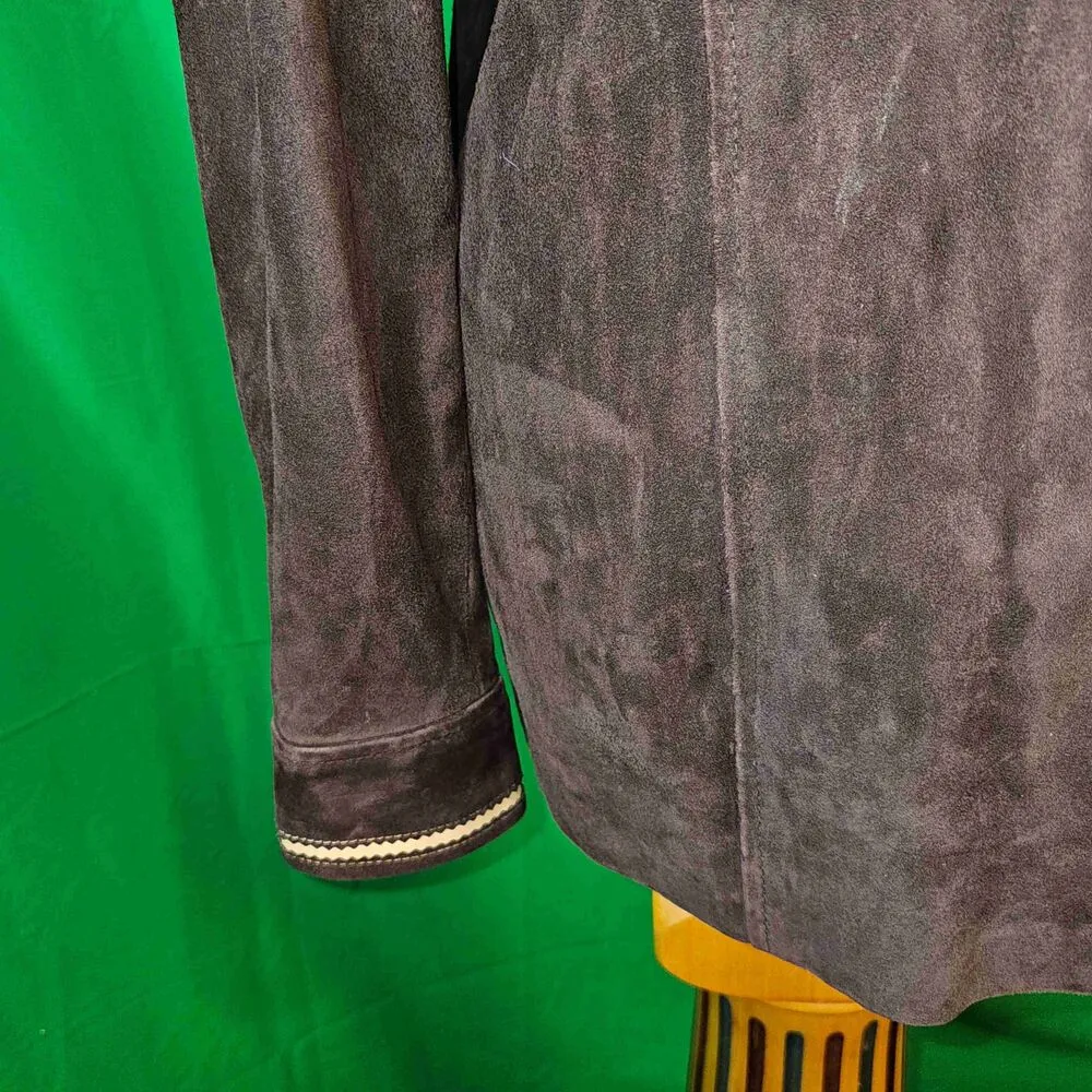 St John Sport Womens Brown Suede Leather Long Sleeve Button Down Shirt Jacket‎ M - Image 3