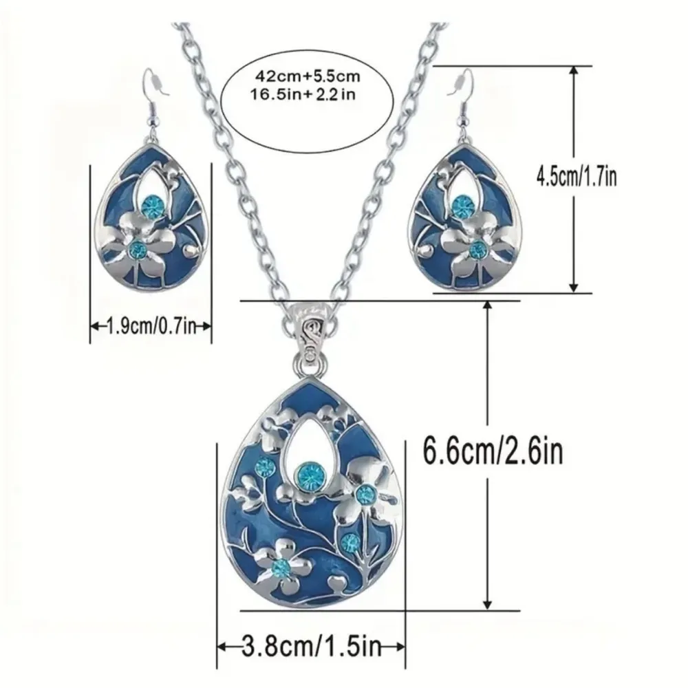 Daisy Blue Necklace and Earrings Set NWT Silver - Image 3