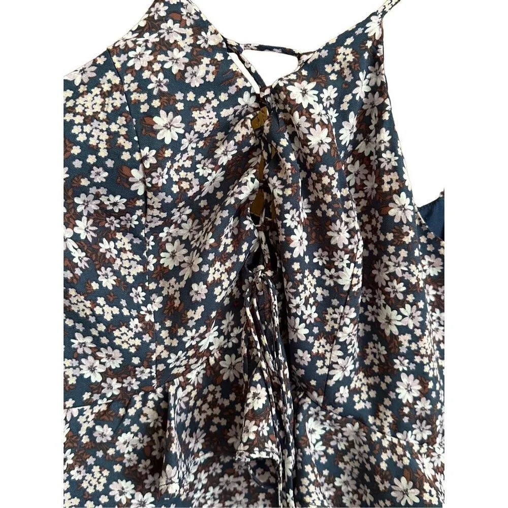 GIANNI BINI DITZY FLORAL PEPLUM CROSS BACK MAXI DRESS WHITE & BLUE SZ M - Image 10