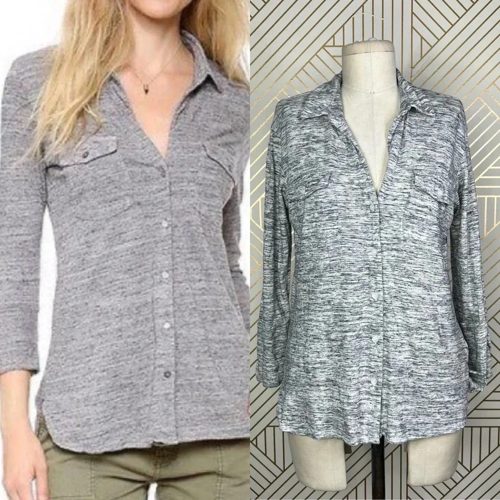 James‎ Perse Melange Button Down Top in Gray Size 2 / US Medium - Image 2