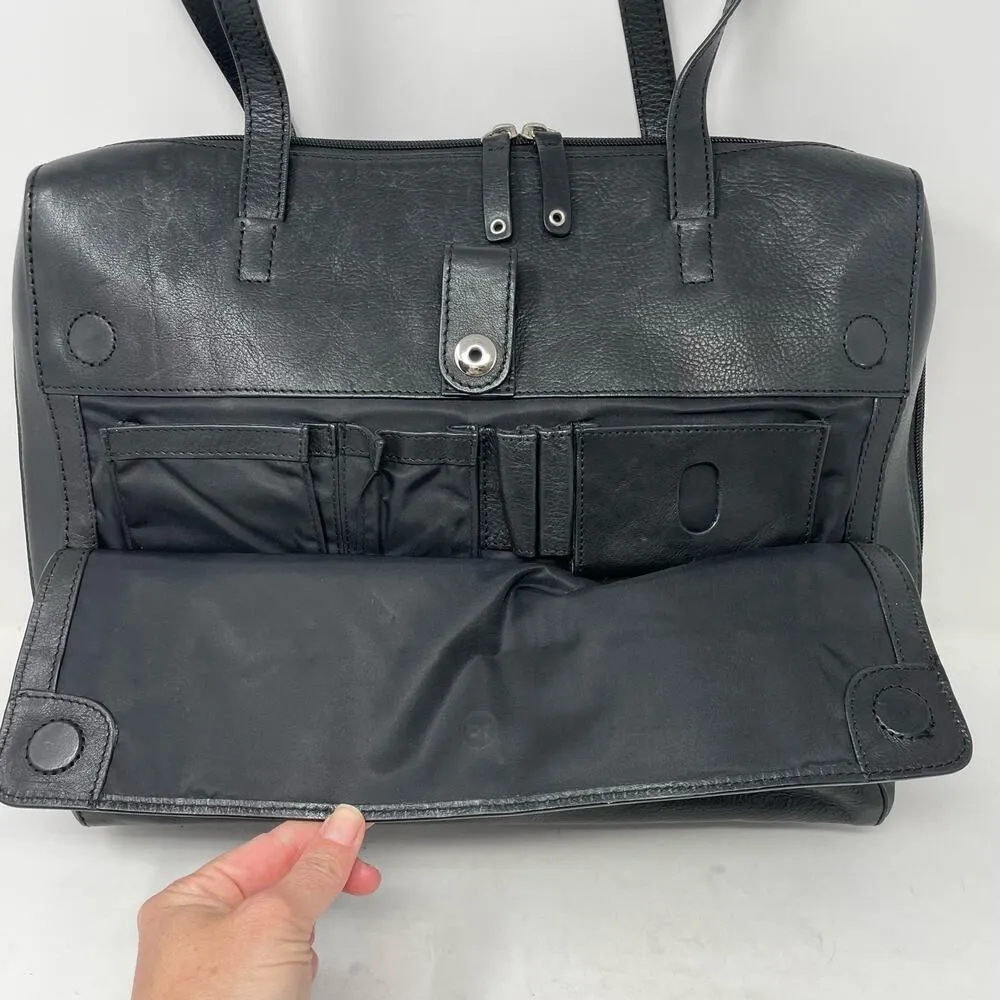 Lodis Black Leather Laptop Shoulder Bag Purse - Image 3