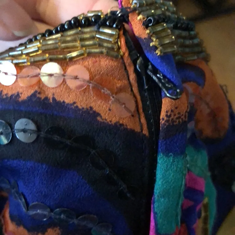 Vintage 60s Judith Ann Creations Beaded Silk Colorful Kaftan Mini Dress Magenta - Image 4