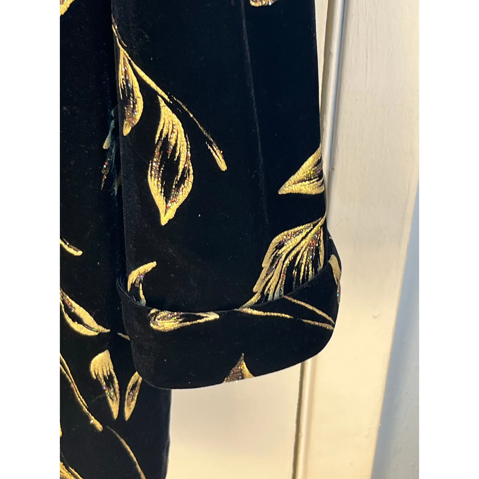 VTG Another Thyme Cardigan Jacket 4X Black Velvet Gold Glitter Leaves Whimsigoth - Image 3