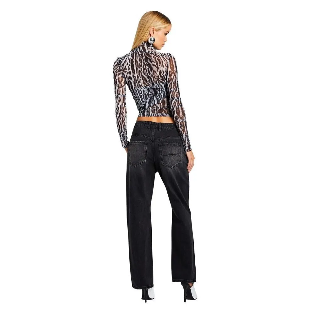 SER.O.YA Sana Top in Grey Ocelot XSmall Womens Long Sleeve Blouse Gray Size XS - Image 2