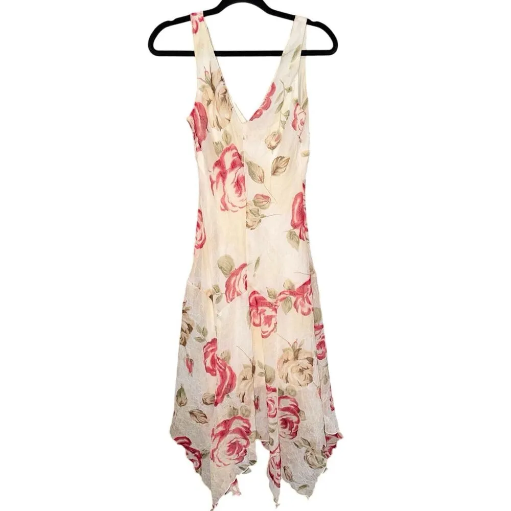 Vintage Y2k Ruby Rox pastel pink floral delicate slip handkerchief midi dress M - Image 2