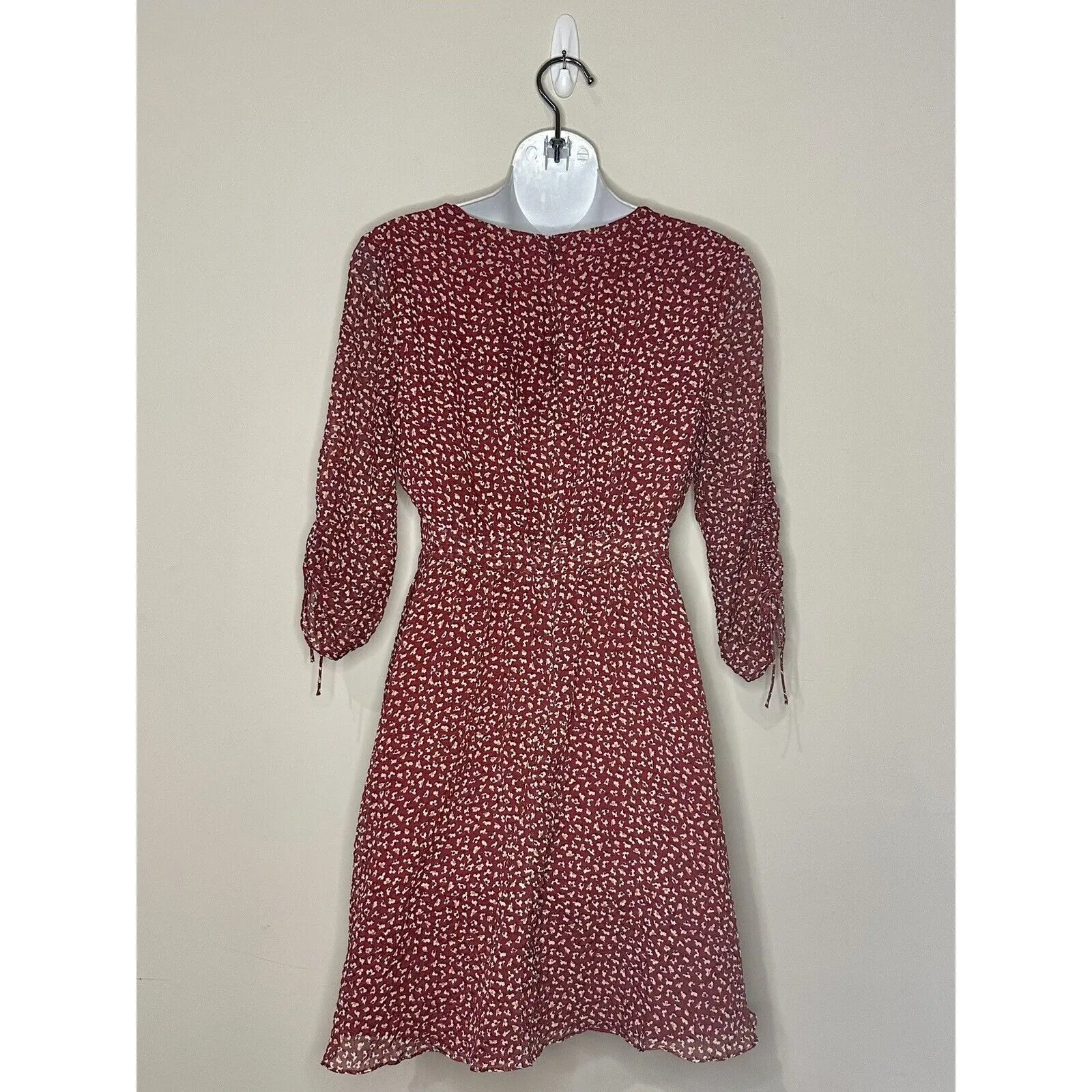 Madewell Starviolet Mini Dress in "Ditsy Flowers" Red Floral V-Neck Size 2 EUC!! - Image 3