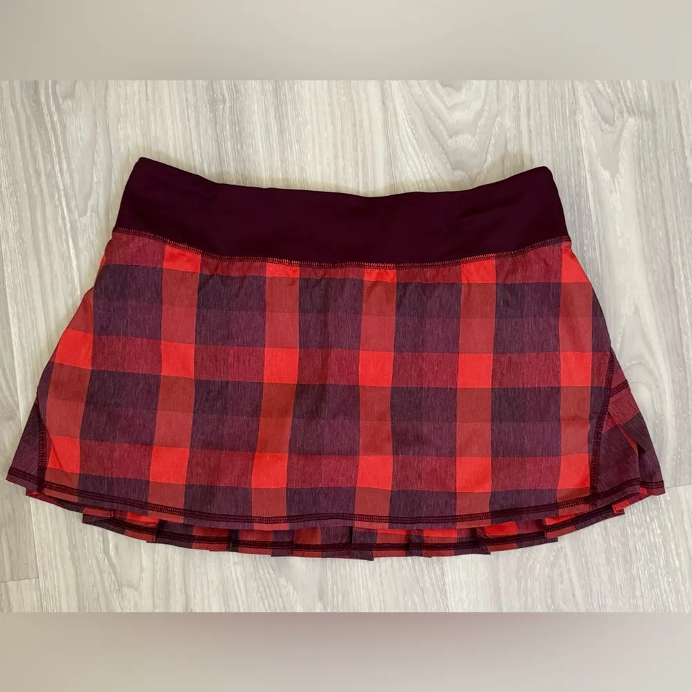 Y2K Lululemon Pace Setter Skirt Yama Check Heathered Flaming Tomato Sz8 Rare - Image 8