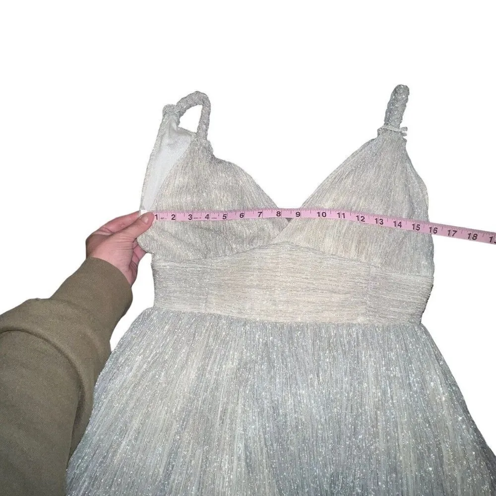 LINI KATHERINE DRESS CHAMPAGNE GLITTER MAXI FORMAL GOWN SLEEVELESS V NECK MEDIUM - Image 6