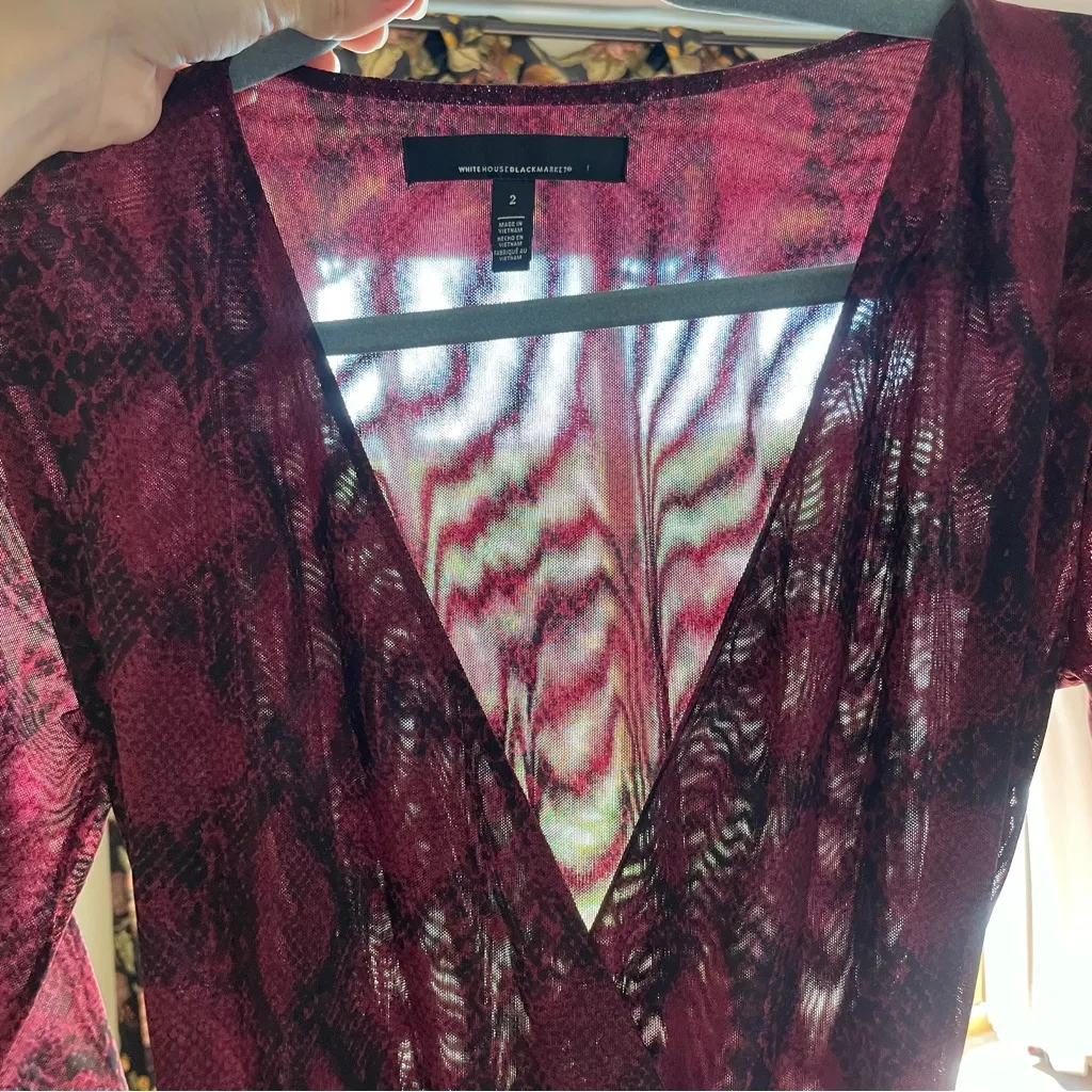 White House Black Market Red Snakeskin Printed Mesh Midi Wrap Dress 2 - Image 8