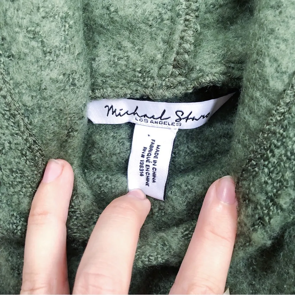 Michael Stars  • green fuzzy knit poncho cape hooded sweater soft asymmetrical - Image 5