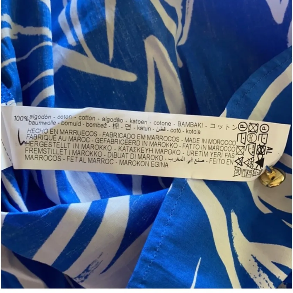 ZARA Blue & White Abstract Printed Mini Santorini Dress Size XS Cotton - Image 7