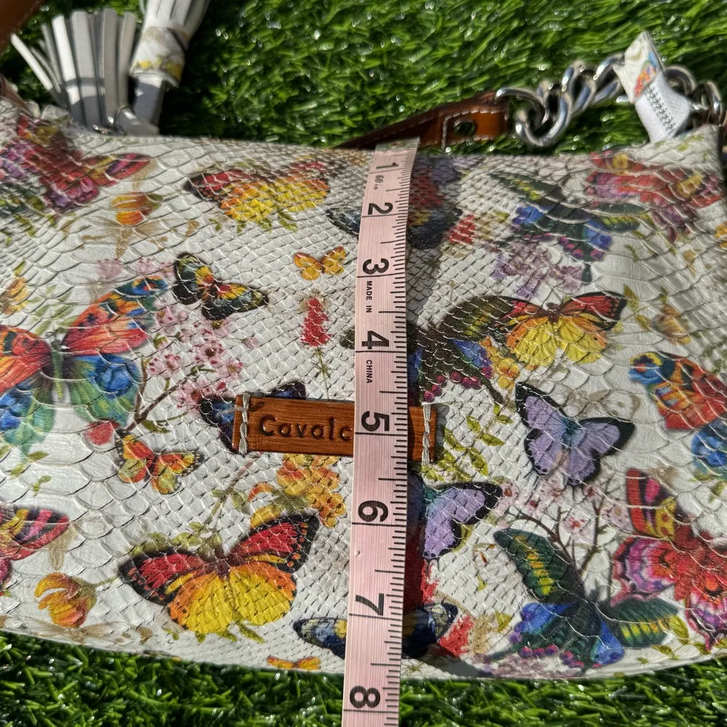 Cavalcanti Leather Purse Handpainted Butterfly Print Snakeskin Italy Bag Brown - Image 10