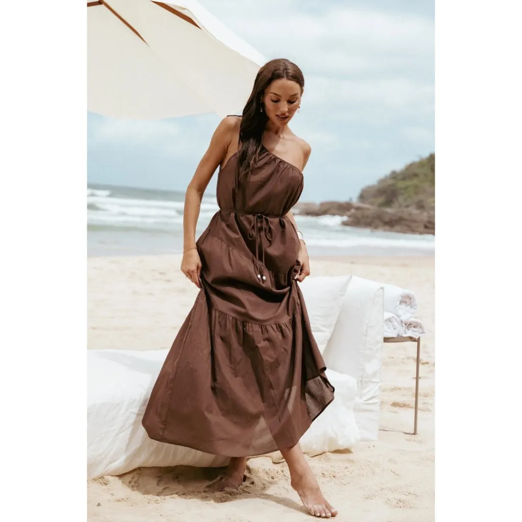 PETAL & PUP Hilde Asymmetric Maxi Dress in Chocolate Size Small - Image 11