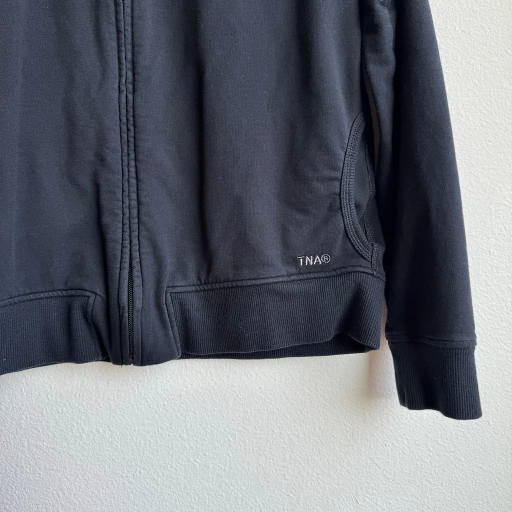 Aritzia TNA Zip Up Cascade Y2K Mock Neck Bomber French Terry Size Large Black - Image 2