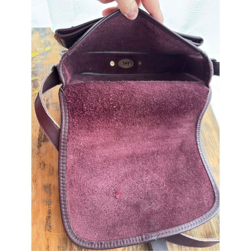 Leather Crossbody Bag Purse Vintage Style Buckle Flap Maroon Burgundy Red - Image 4