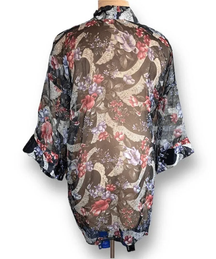 Vintage 90s Victoria’s Secret Sheer Floral Kimono Robe One Size Lace Print - Image 7
