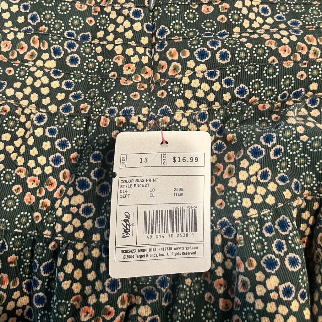 VTG Mossimo Retro Boho Green Floral Corduroy Mini Skater Skirt Side Zip NWT Size undefined - Image 7