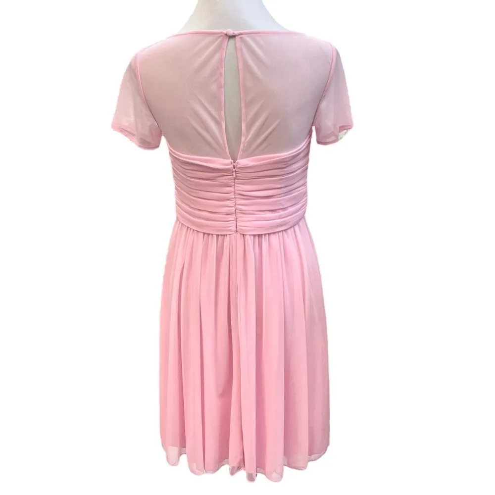 David’s Bridal Illusion Short Sleeve Mesh Dress Tickled Pink Size 8 - Image 2