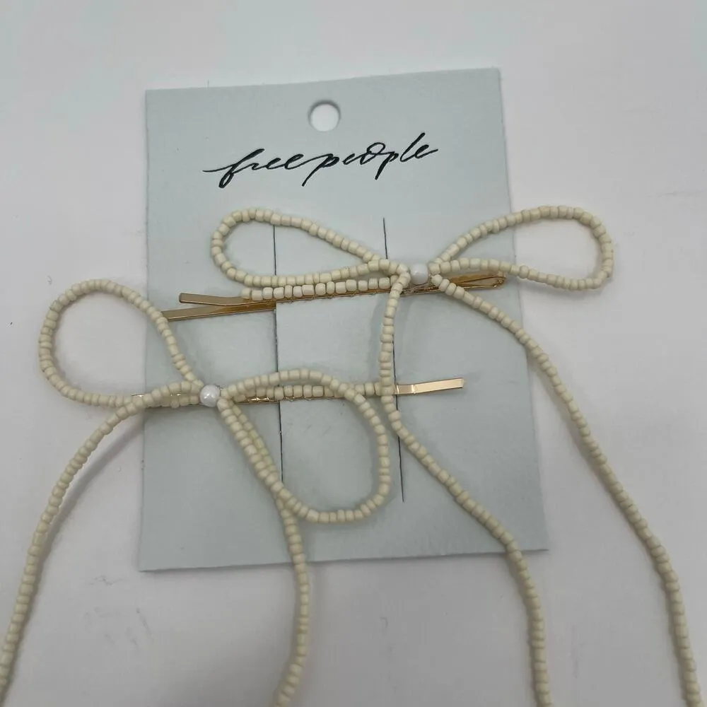 FREE PEOPLE Beaded Bow Barrette Dainty Clip Pin Hair Accessories Bead Cream NWT - Image 4