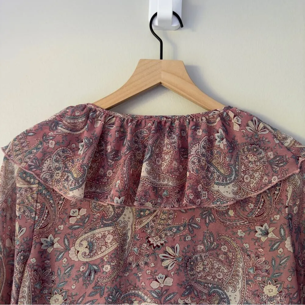 Show Me Your MuMu Sheer Long Sleeve Peasant Top Floral Paisley Lace Up Neckline - Image 9
