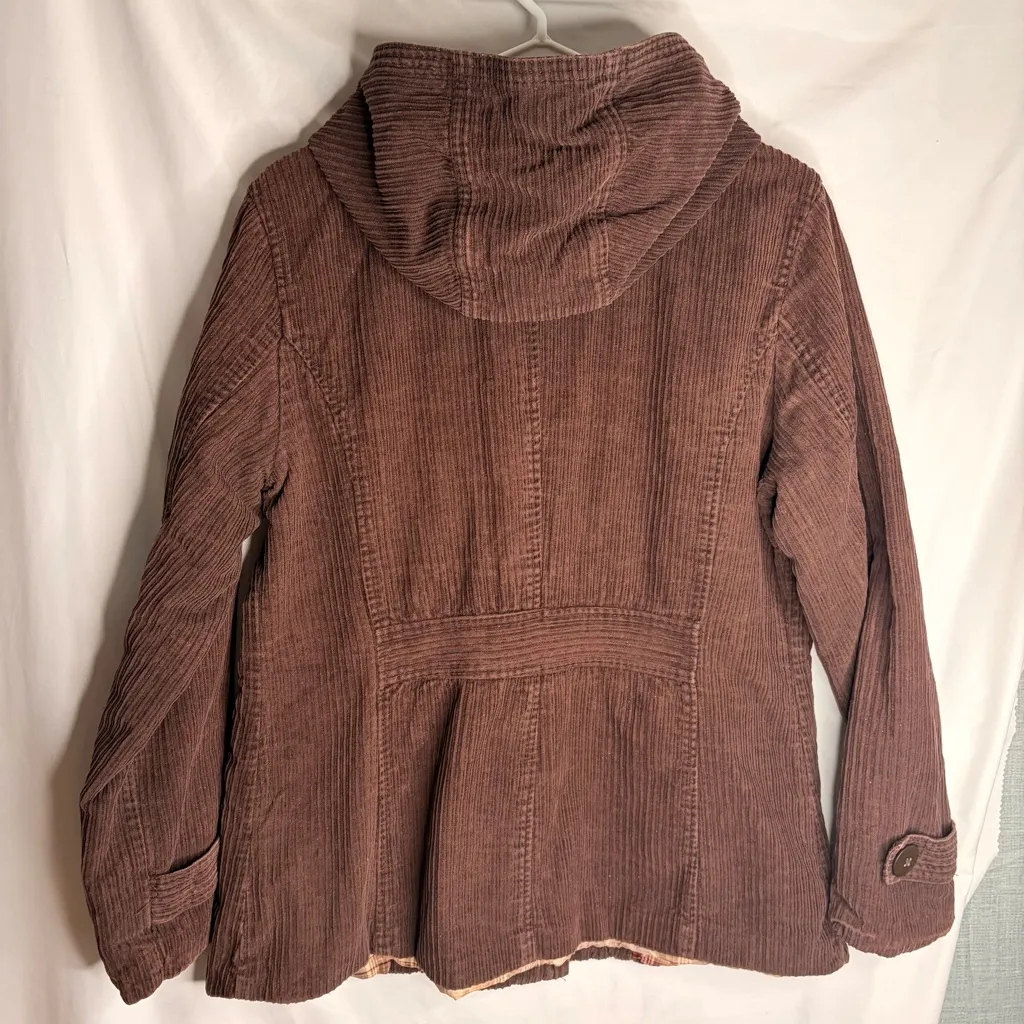 SONOMA Goods For Life Corduroy Hooded Jacket Brown Quilted Lined Winter Womens L - Image 2