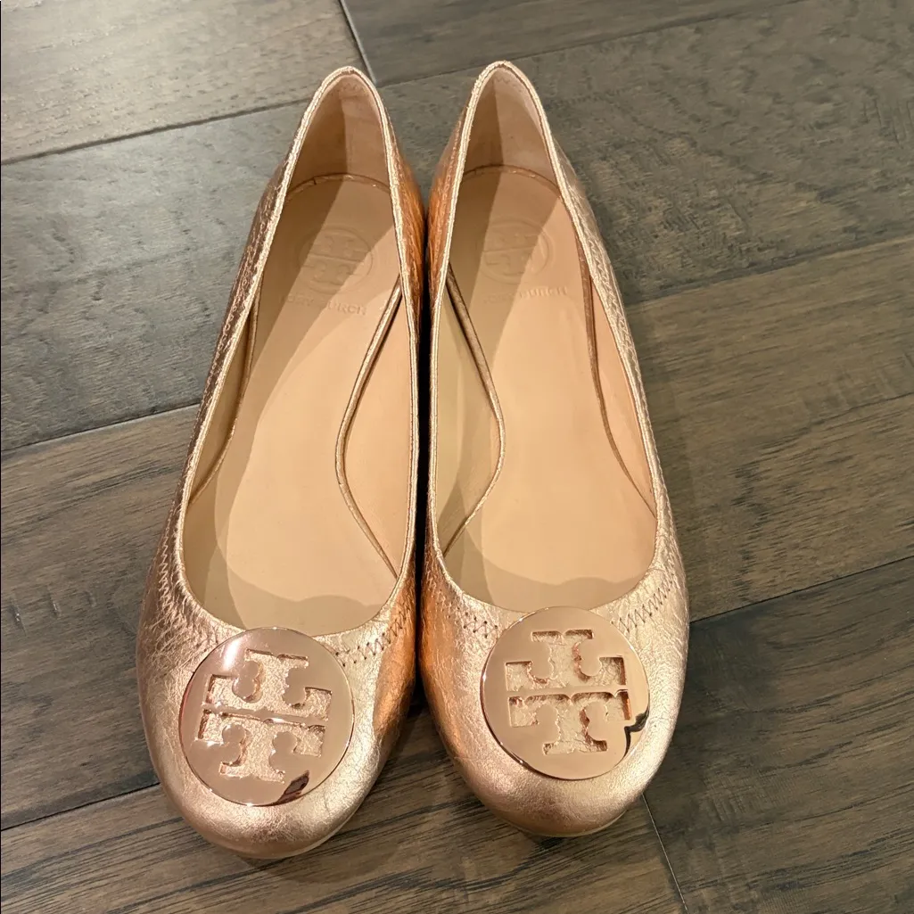 Tory Burch Rose Gold Reva Ballet Flat Sz 7.5 - Image 2