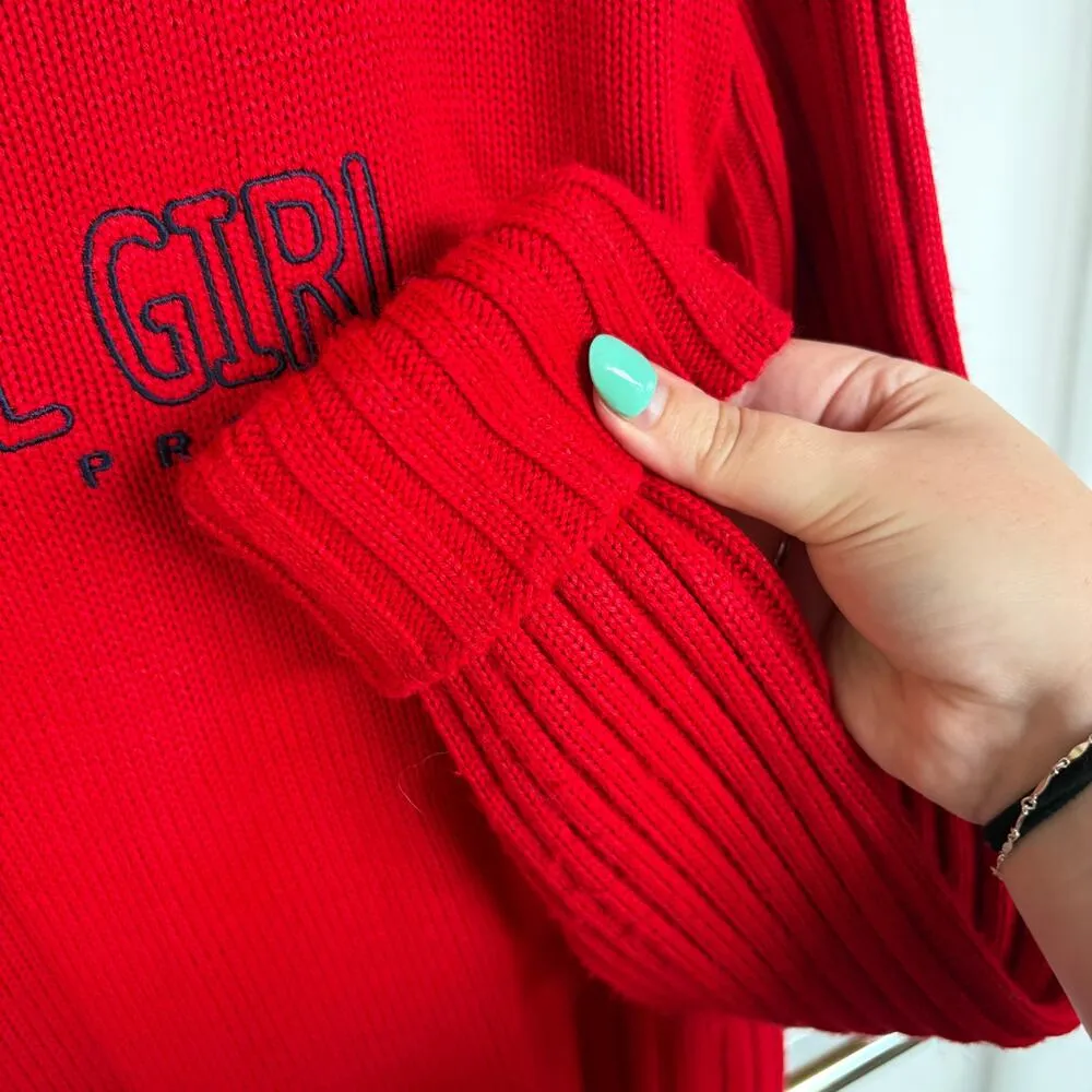 Vtg Y2K Cruel Girl Cherry Red Logo Embroidered Preppy Crewneck Sweater XL - Image 5