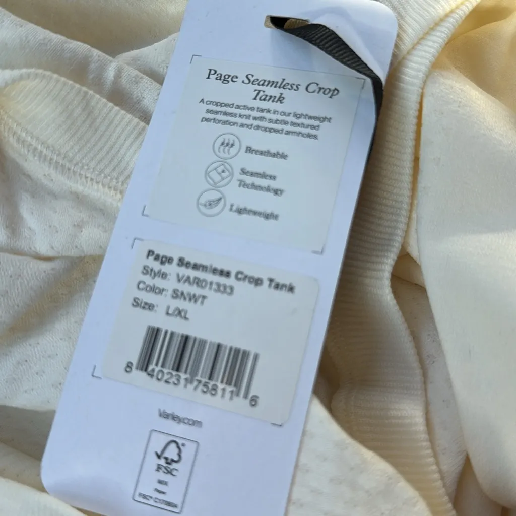 NEW VARLEY page seamless crop tank top in Snow White cream textured L/XL - Image 4