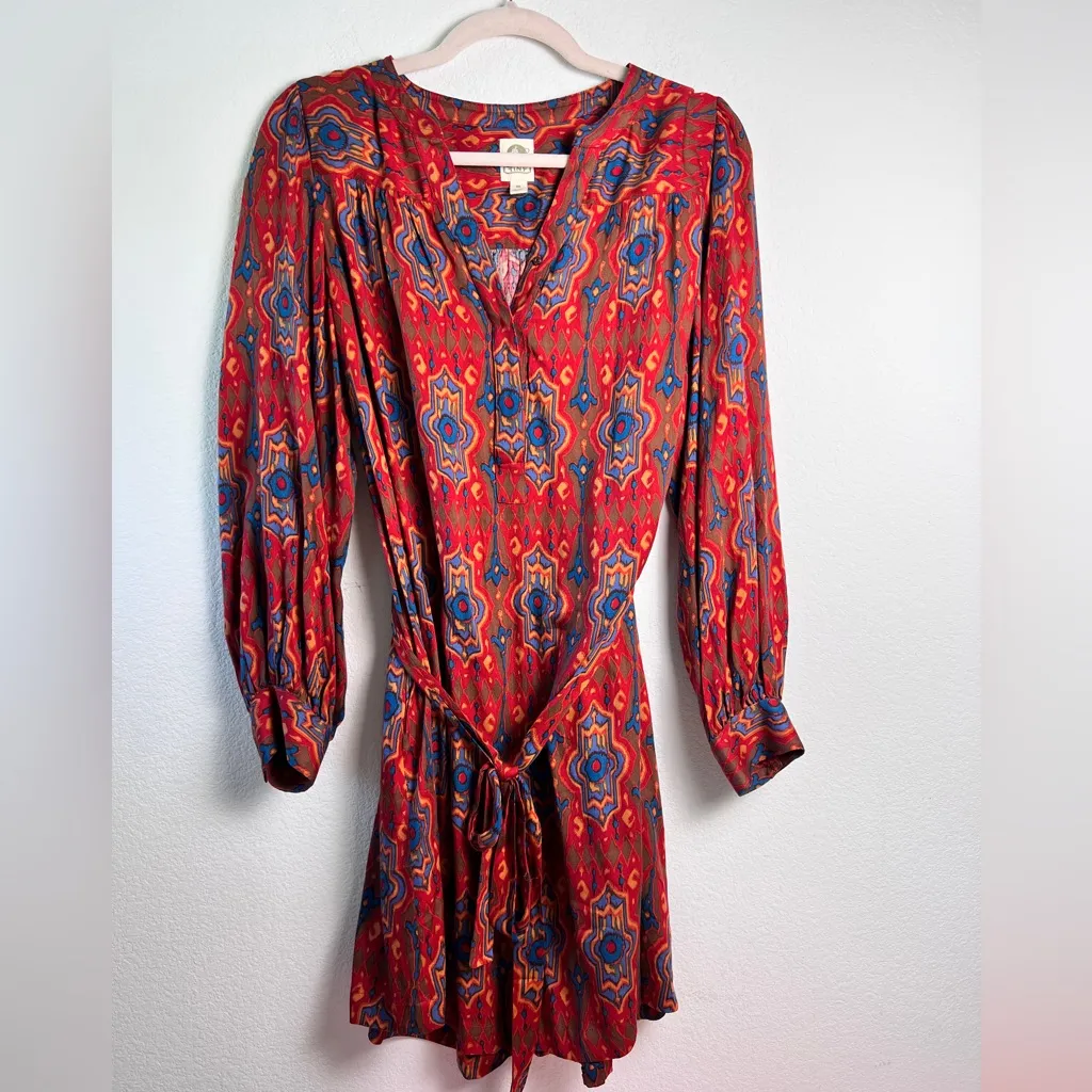 Anthropologie Tiny Red Rosemary Tunic Dress‎ Small Belted Long Sleeves Boho - Image 2