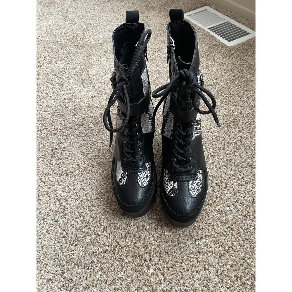 Boohoo Platform Combat Boots Lace Up Snake Print Sz 8 Steampunk Goth Whimsigoth - Image 7