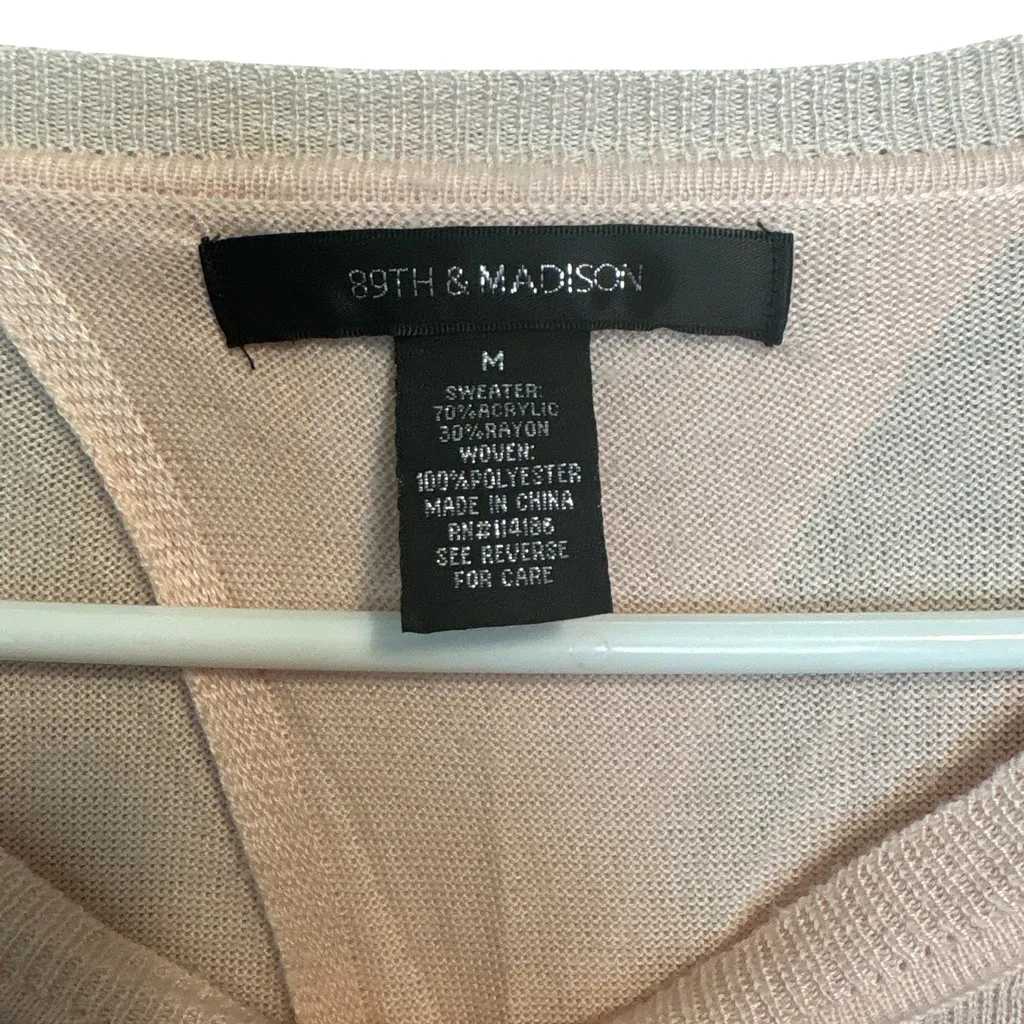 89th & Madison Elegant Cream Long Sleeve Women's sweater Blouse Pink Size M - Image 3