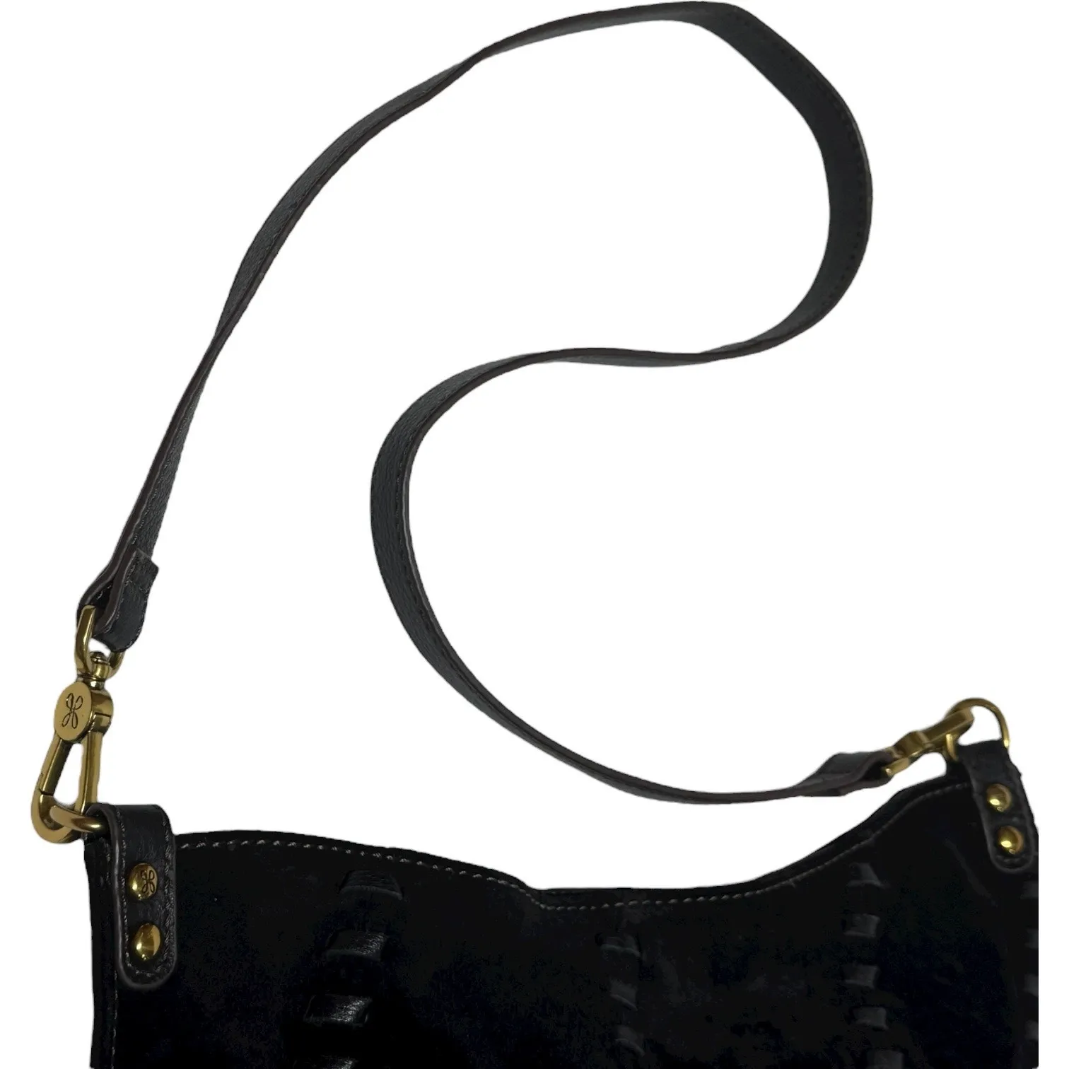 Hobo Pier Shoulder Bag Crossbody Bag Suede Leather Black Brass - Image 7