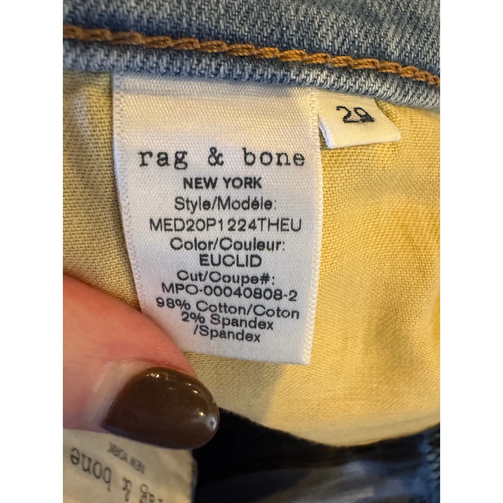 Rag & Bone Jeans Women 29 Blue Euclid Light Wash Fit 1 Extra Slim Fit Button Fly - Image 9