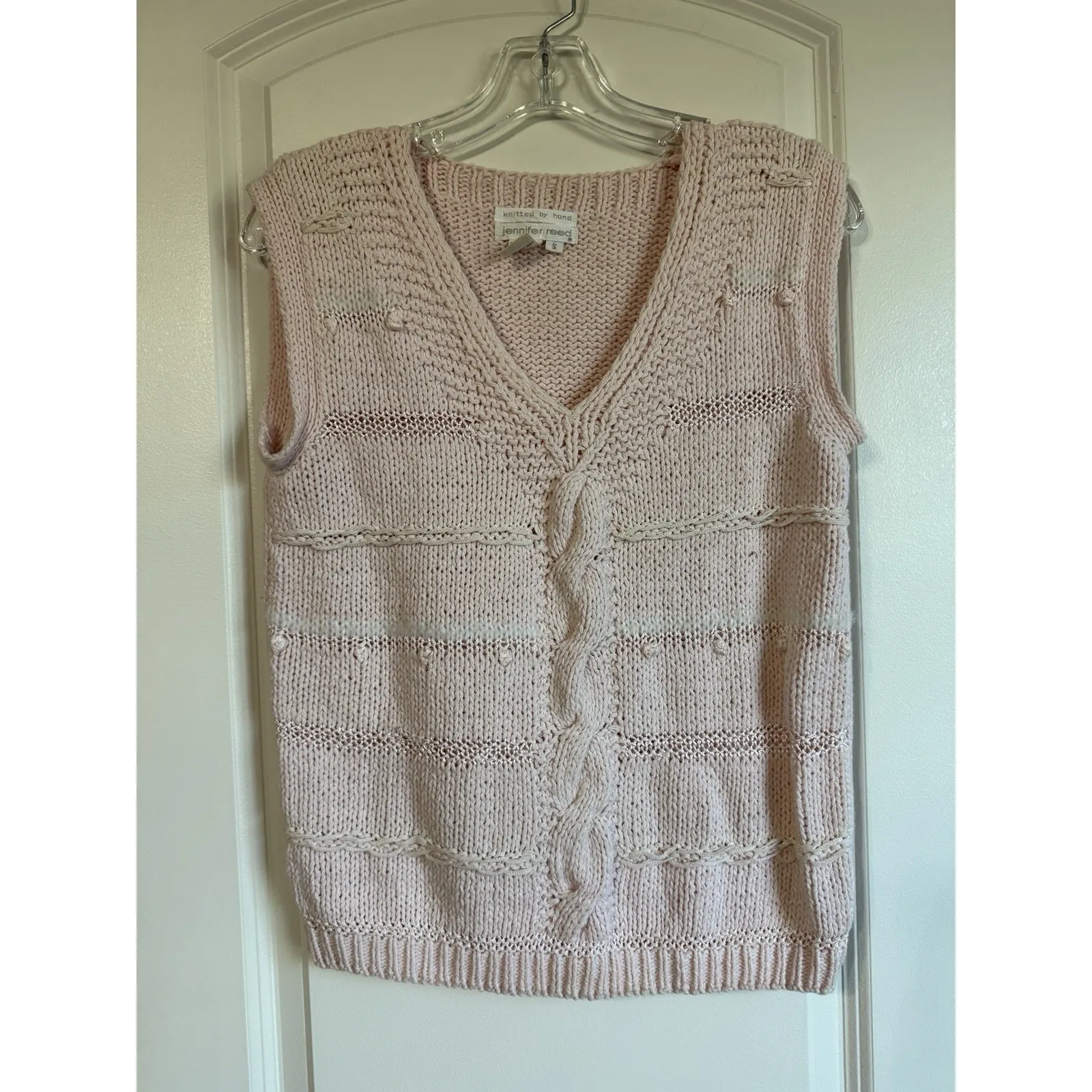Vintage Jennifer Reed Hand Knit Cable Sweater Vest Pink Women's Size S V - Image 2