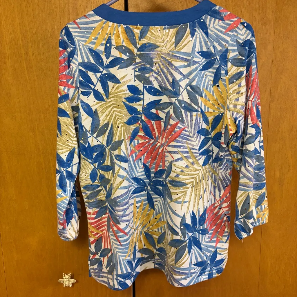 Cathy Daniels Blue Multi Colored Fern Top Size Small - Image 4